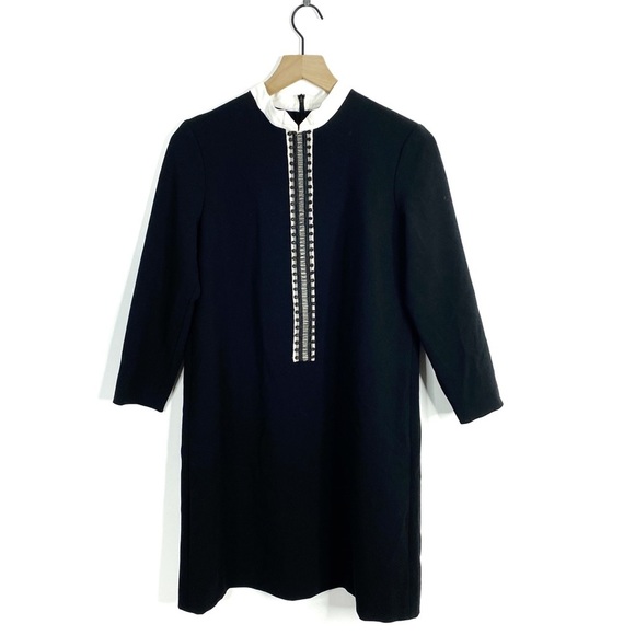 Sandro Noir Contrast Collar Embroidered Bob Dress - Picture 3 of 15